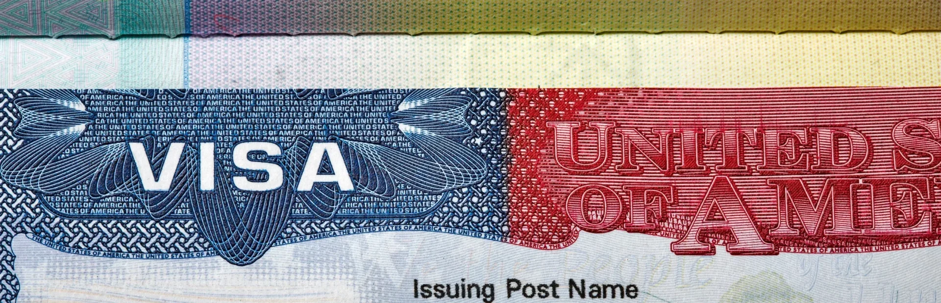 A close up of the usa flag on a us passport.