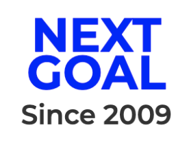 A blue and black logo for next goal